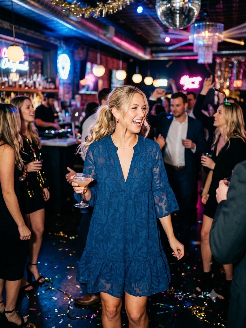 Macy's Navy Blue Lace Party Dress